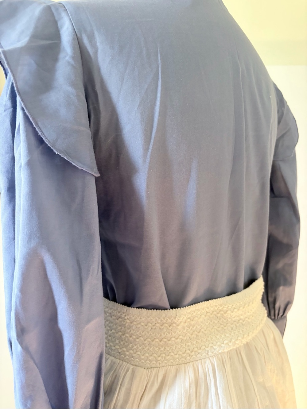 Vintage Blue Ruffle Yoke Button-Front Blouse - Picture 4 of 4